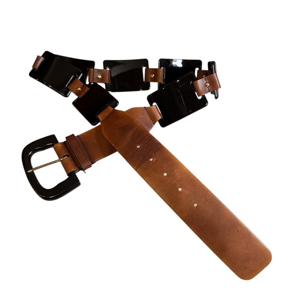 Ann Taylor Wide Leather & Lucite Statement Belt Brown Black L